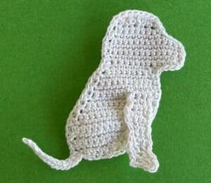 Crochet dalmatian pup 2 ply near front leg neatened