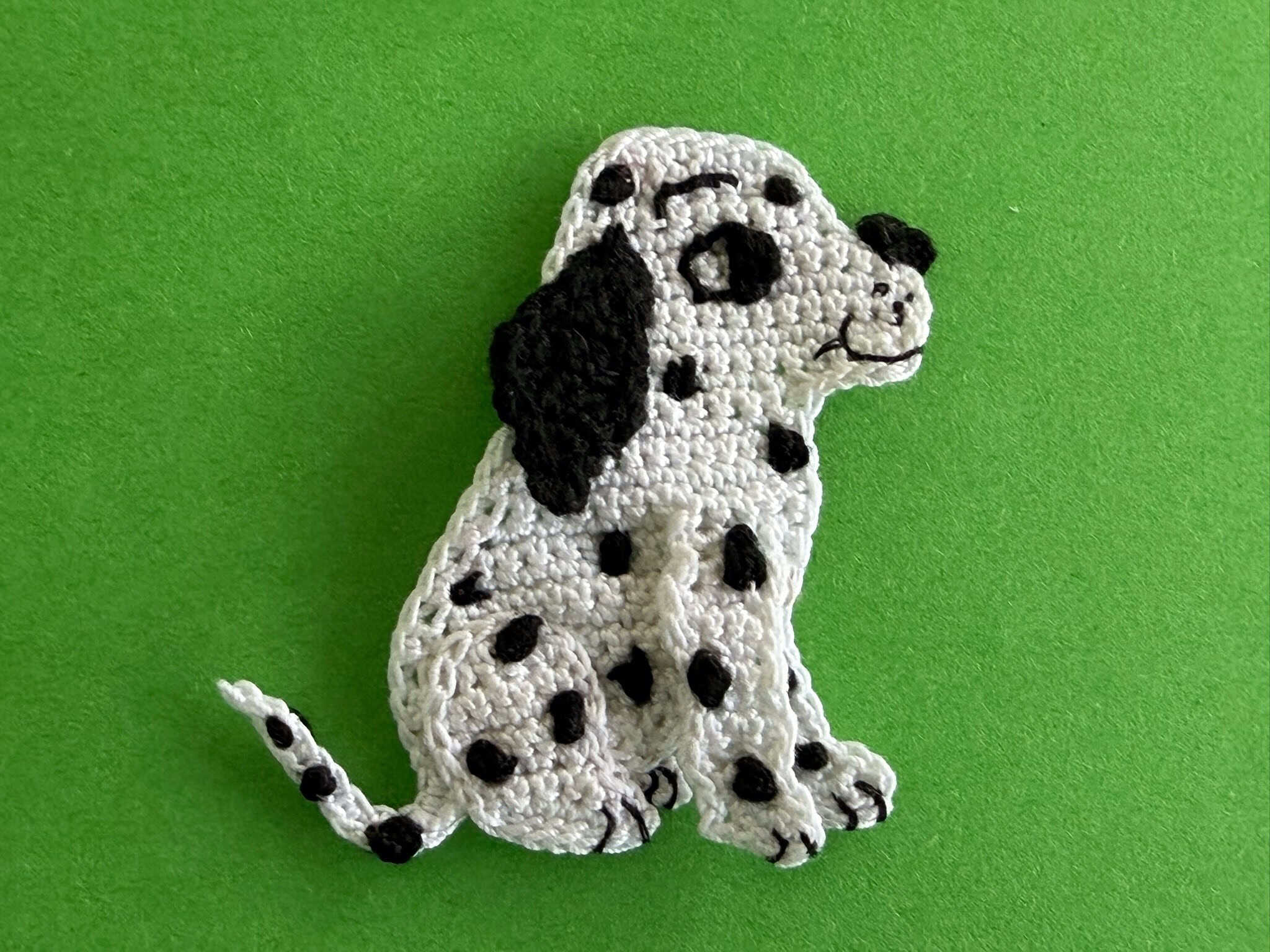 Finished crochet dalmatian pup 2 ply landscape