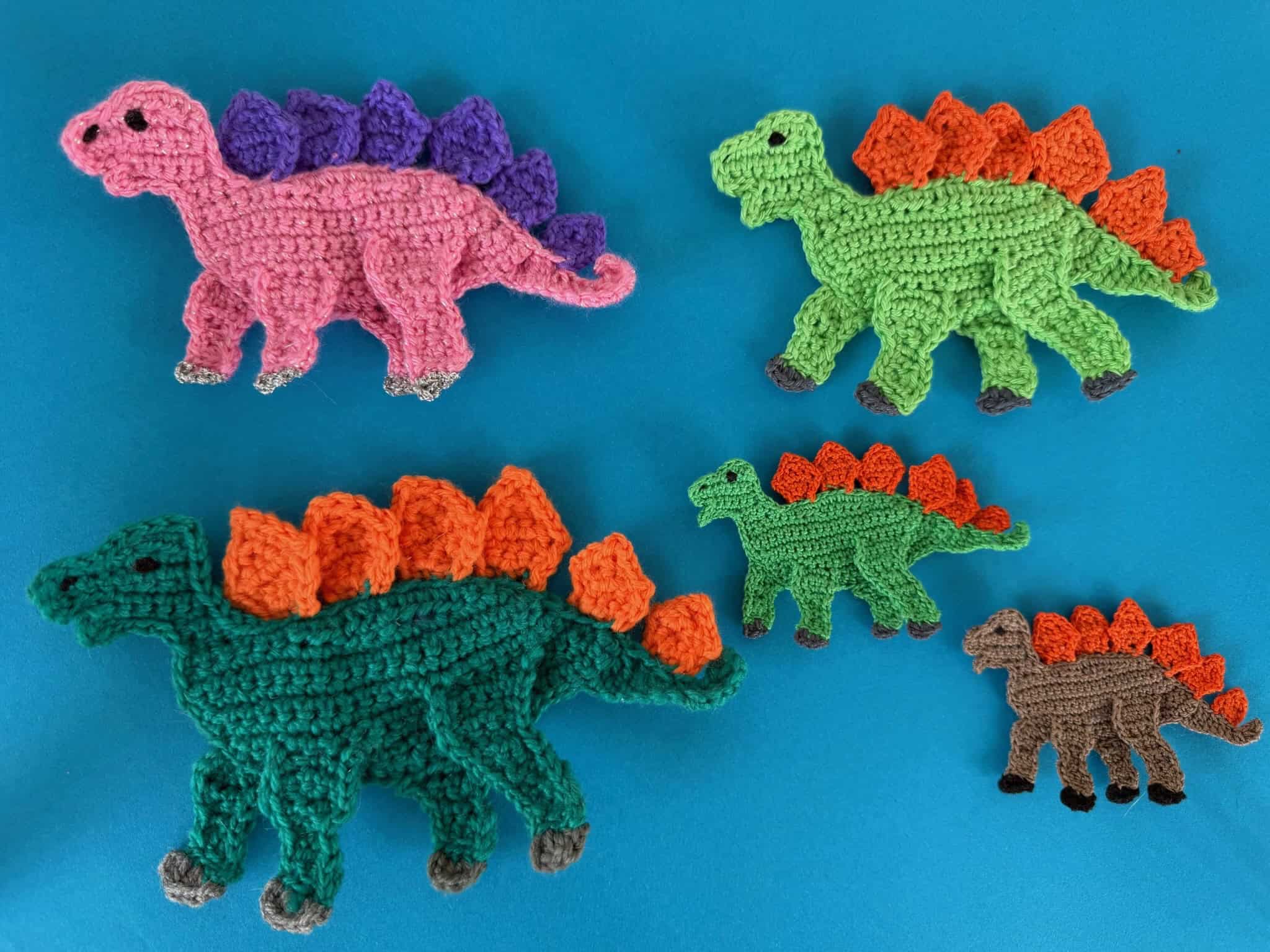 Finished crochet dinosaur stegosaurus 2 ply group landscape