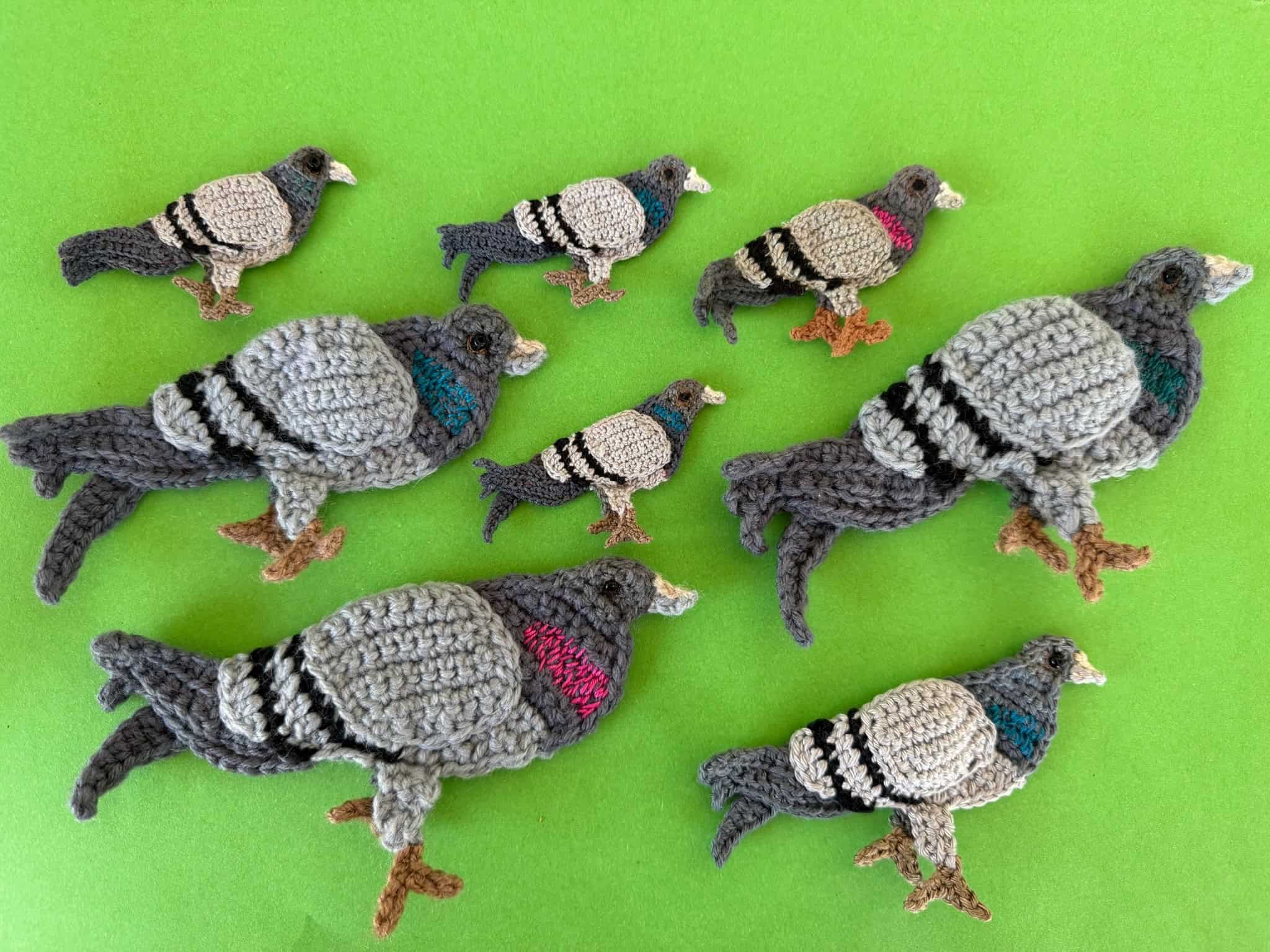 Finished crochet pigeon 2 ply group landscape