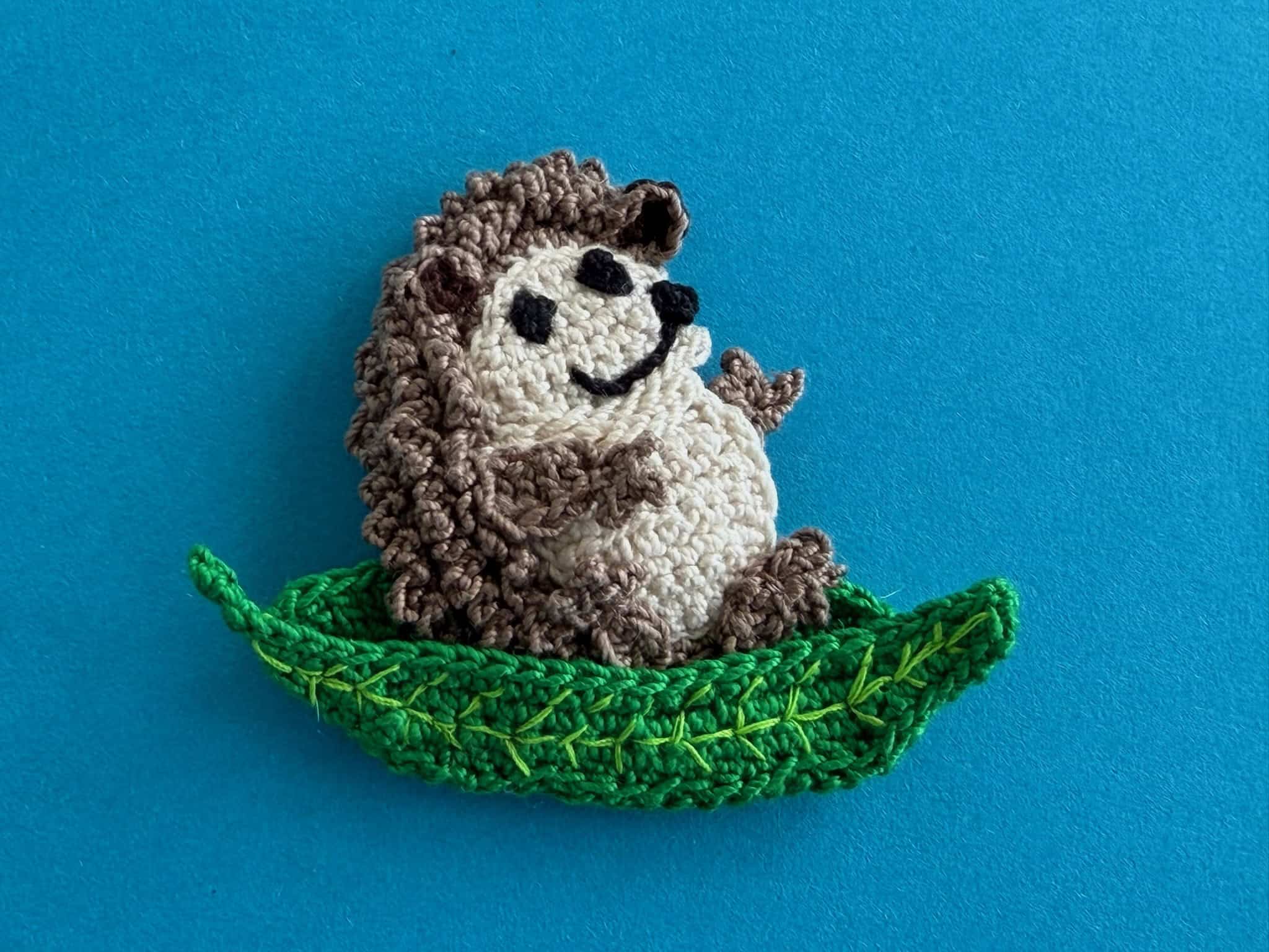 Finished crochet sitting hedgehog 2 ply landscape