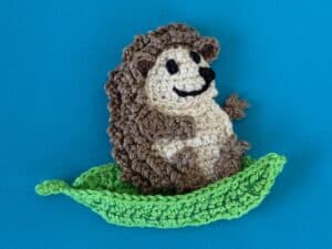 Finished crochet sitting hedgehog tutorial 4 ply landscape