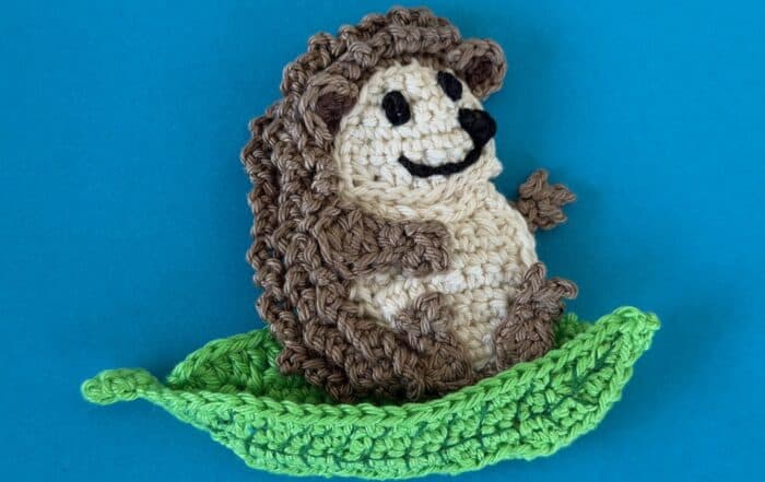 Finished crochet sitting hedgehog 4 ply landscape