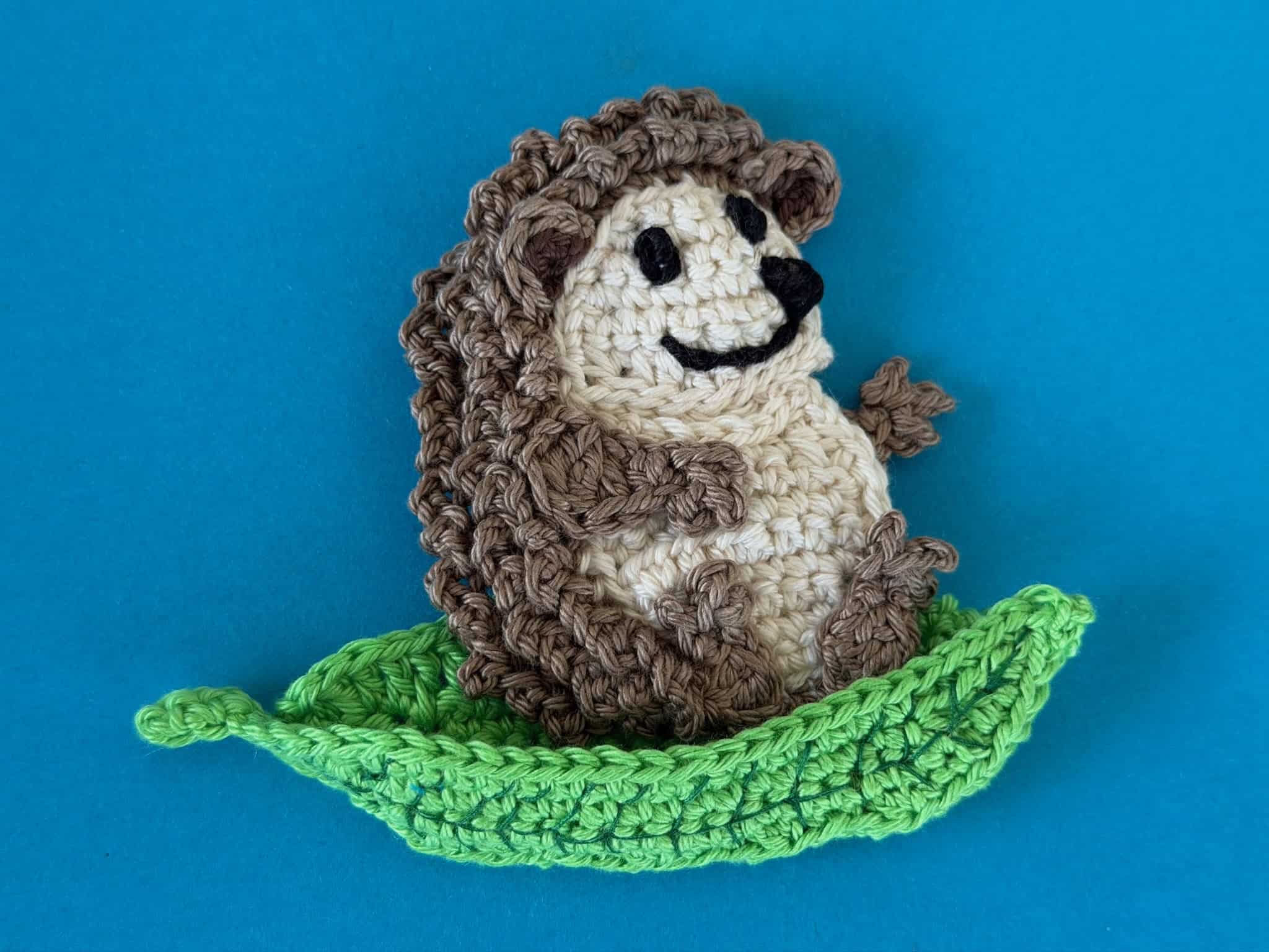 Finished crochet sitting hedgehog 4 ply landscape