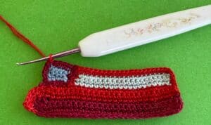 Crochet double-decker bus 2 ply joining for above bottom window