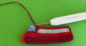 Crochet double-decker bus 2 ply joining for front window neatening
