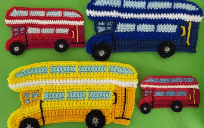Finished crochet double-decker bus 2 ply group landscape