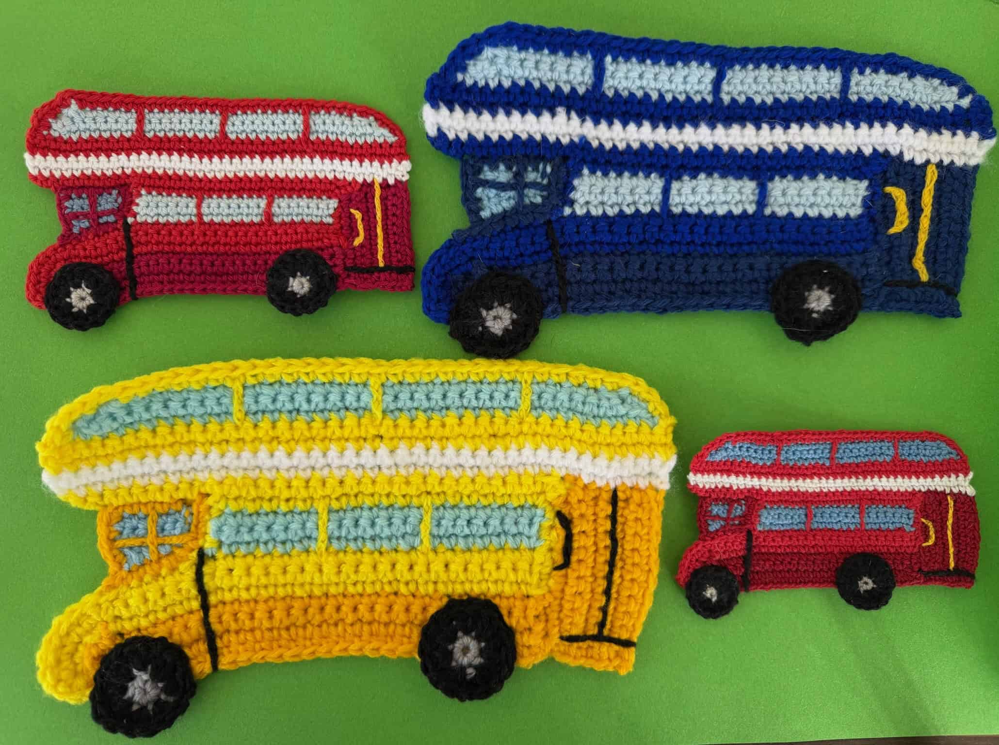 Finished crochet double-decker bus 2 ply group landscape