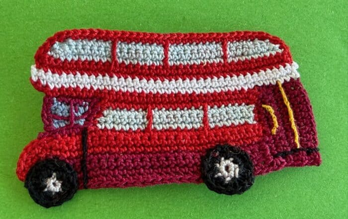 Finished crochet double-decker bus 2 ply landscape