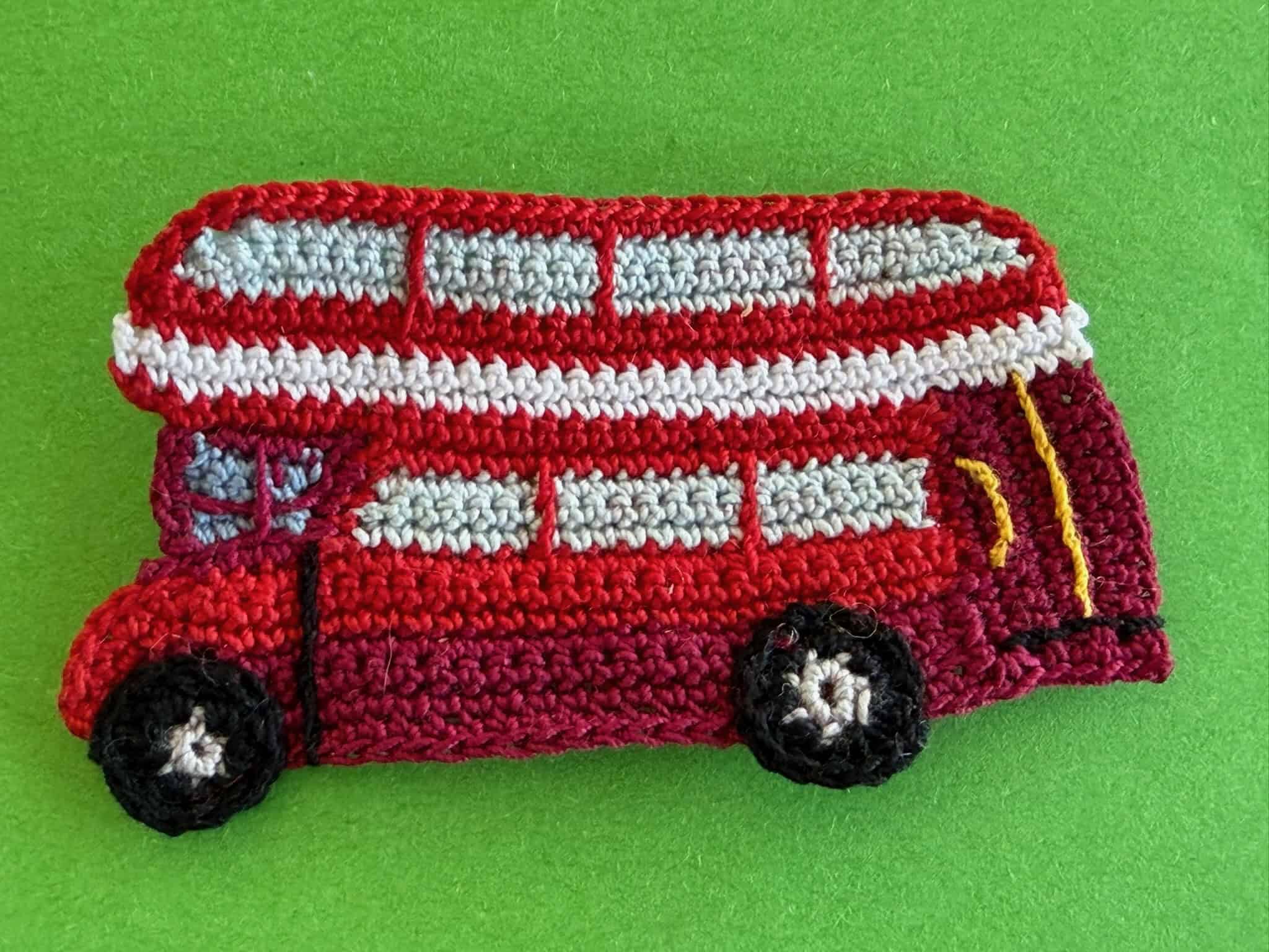 Finished crochet double-decker bus 2 ply landscape